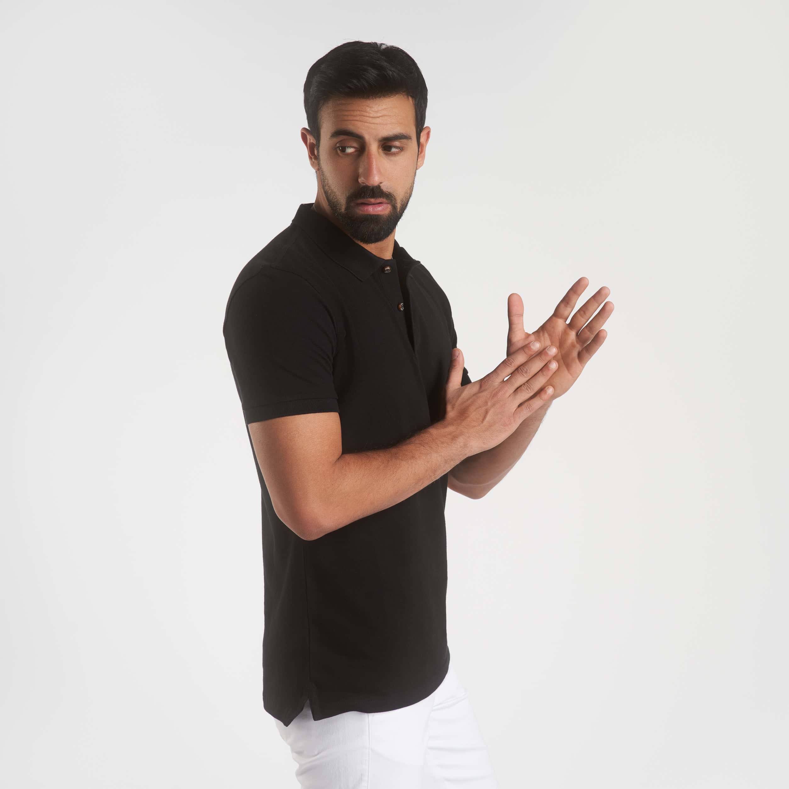 Black Plain Short Sleeves Polo(103) - nagahomme