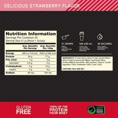 Gold Standard 100 Whey Protein Powder - Delicious Strawberry 907 Grams (2 lbs) 29 Servings