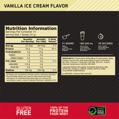 Gold Standard 100 Whey Protein Powder - Vanilla Ice Cream 454 Grams (1 lb)
