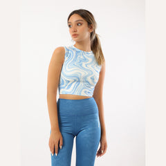 Blue Waves Printed Crop Top - Sporty Pro