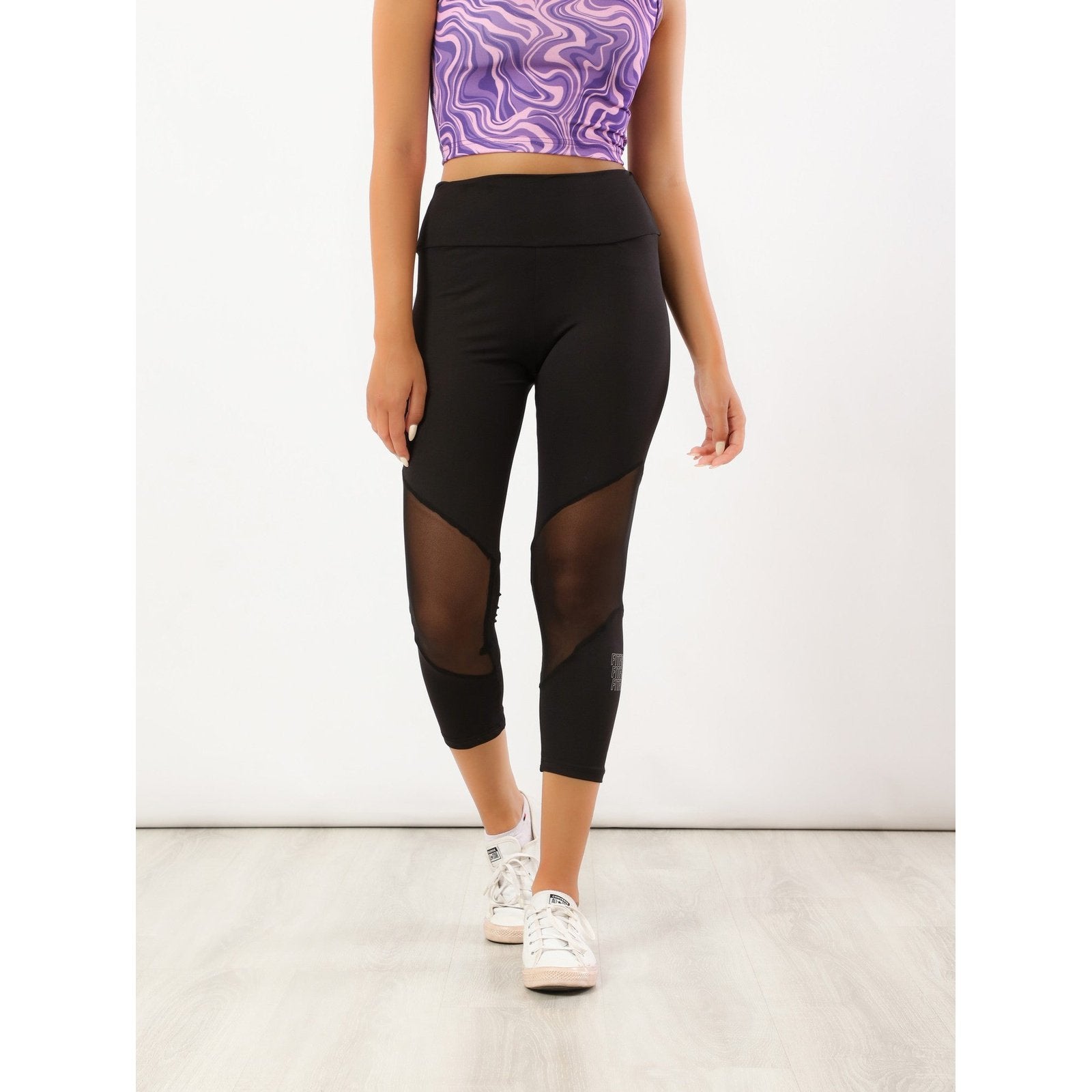 Black High Waisted 3/4 Mesh Leggings - Sporty Pro