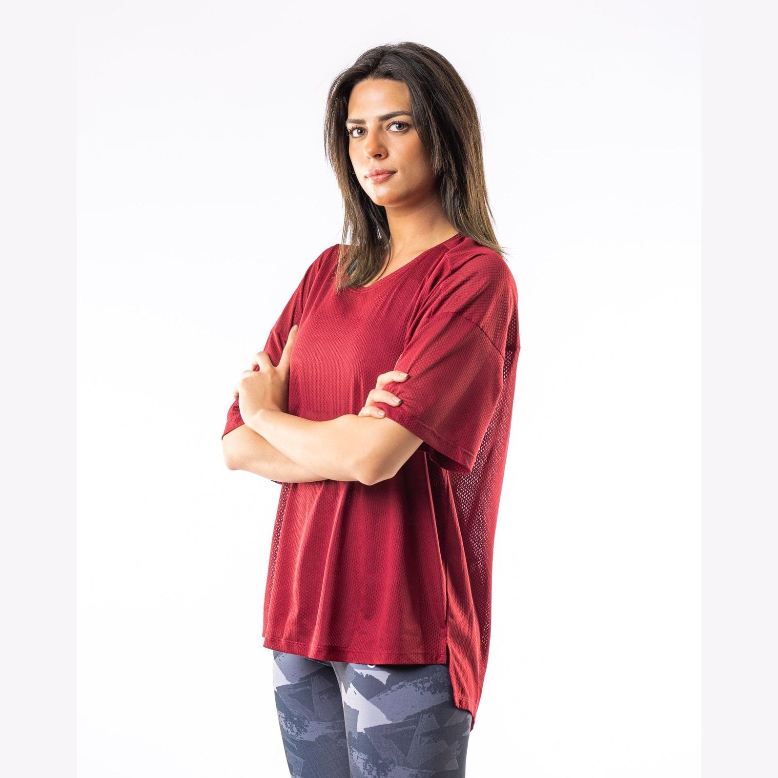 Breathable Mesh T-Shirt in Burgundy - Sporty Pro