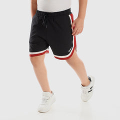 Boys Tri-Tone Comfy Slip On Sportive Shorts - Black, White & Red - Sporty Pro