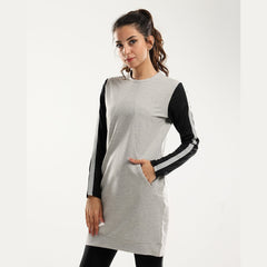 Heather Grey Shades Zipped Long Sweatshirt With Front Pockets - Sporty Pro