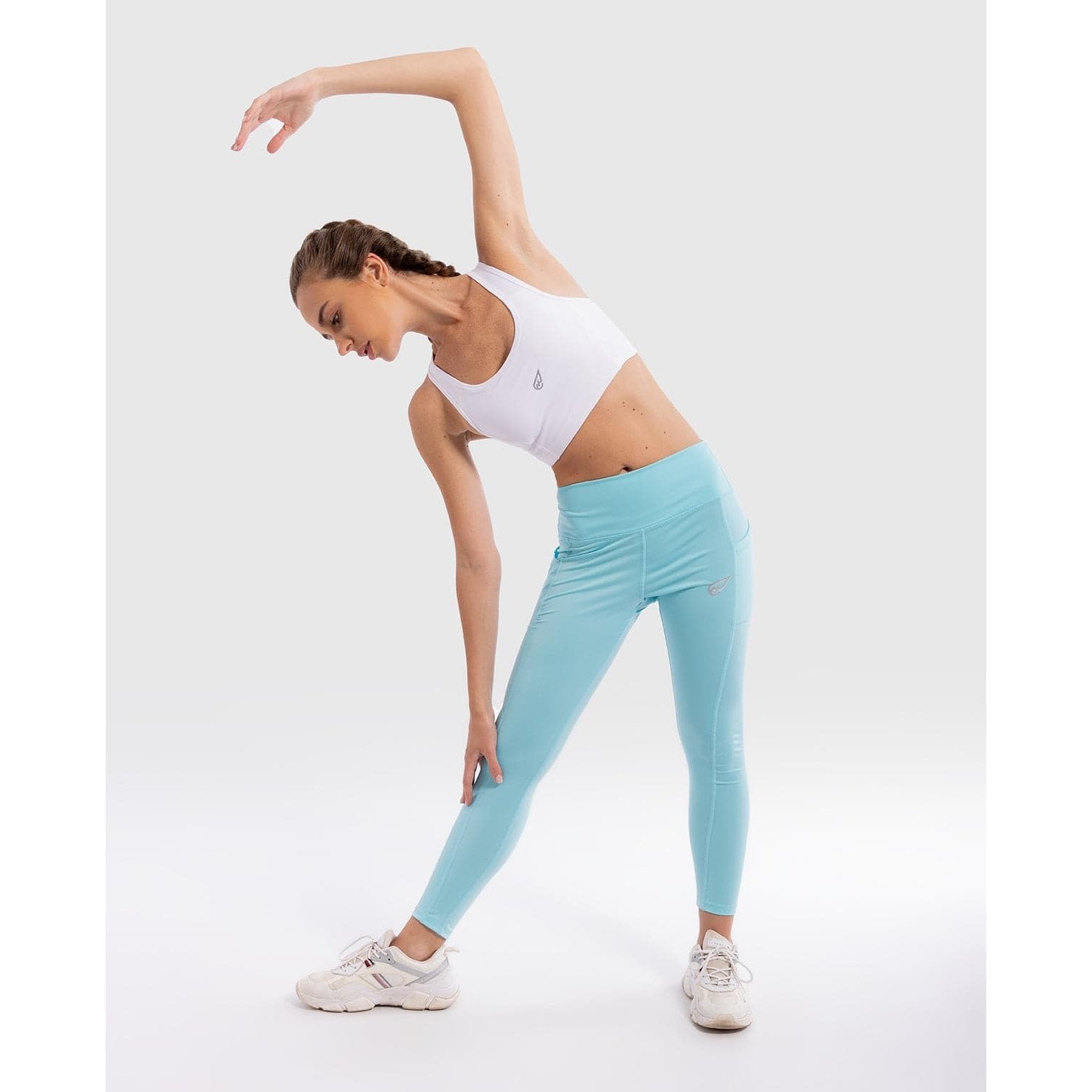 Solid Mid Rise Legging in Aqua - Sporty Pro