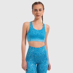 Snake Skin Padded Sports Bra in Aqua - Sporty Pro