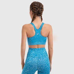 Snake Skin Padded Sports Bra in Aqua - Sporty Pro