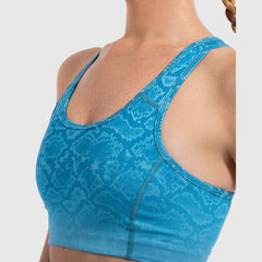 Snake Skin Padded Sports Bra in Aqua - Sporty Pro