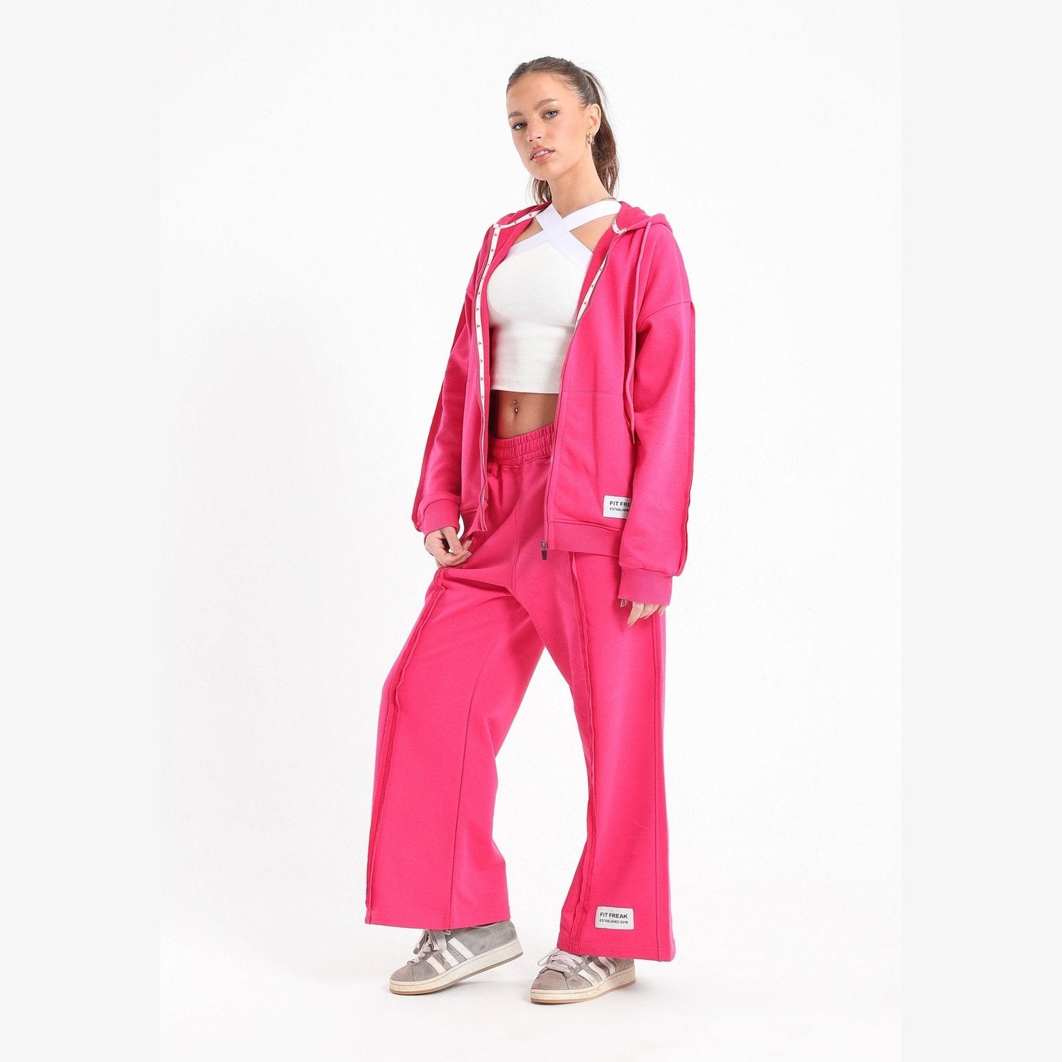 Chill oversized zip up set in hot pink