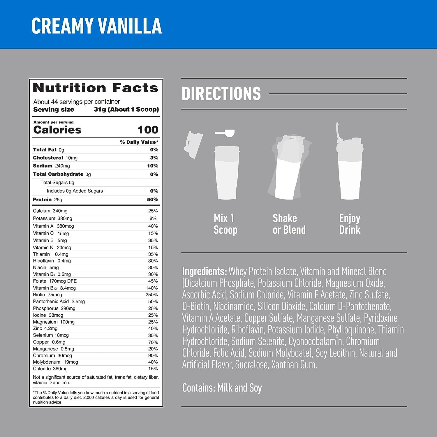 Whey Isolate Protein Powder - Creamy Vanilla 1.36 Kgs (3 lbs)