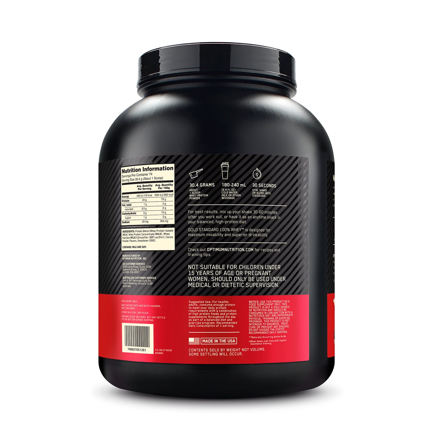 Gold Standard 100 Whey Protein Powder 5 lbs - Double Rich Chocolate