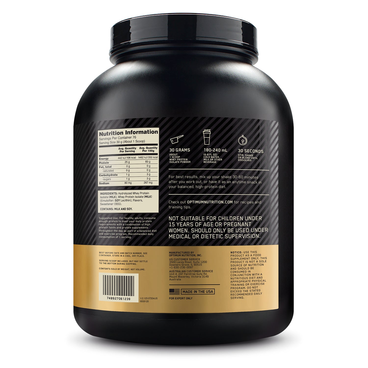 Gold Standard 100 Isolate Ultra Filtered Whey Protein - Vanilla 228 Kgs (5 lbs)