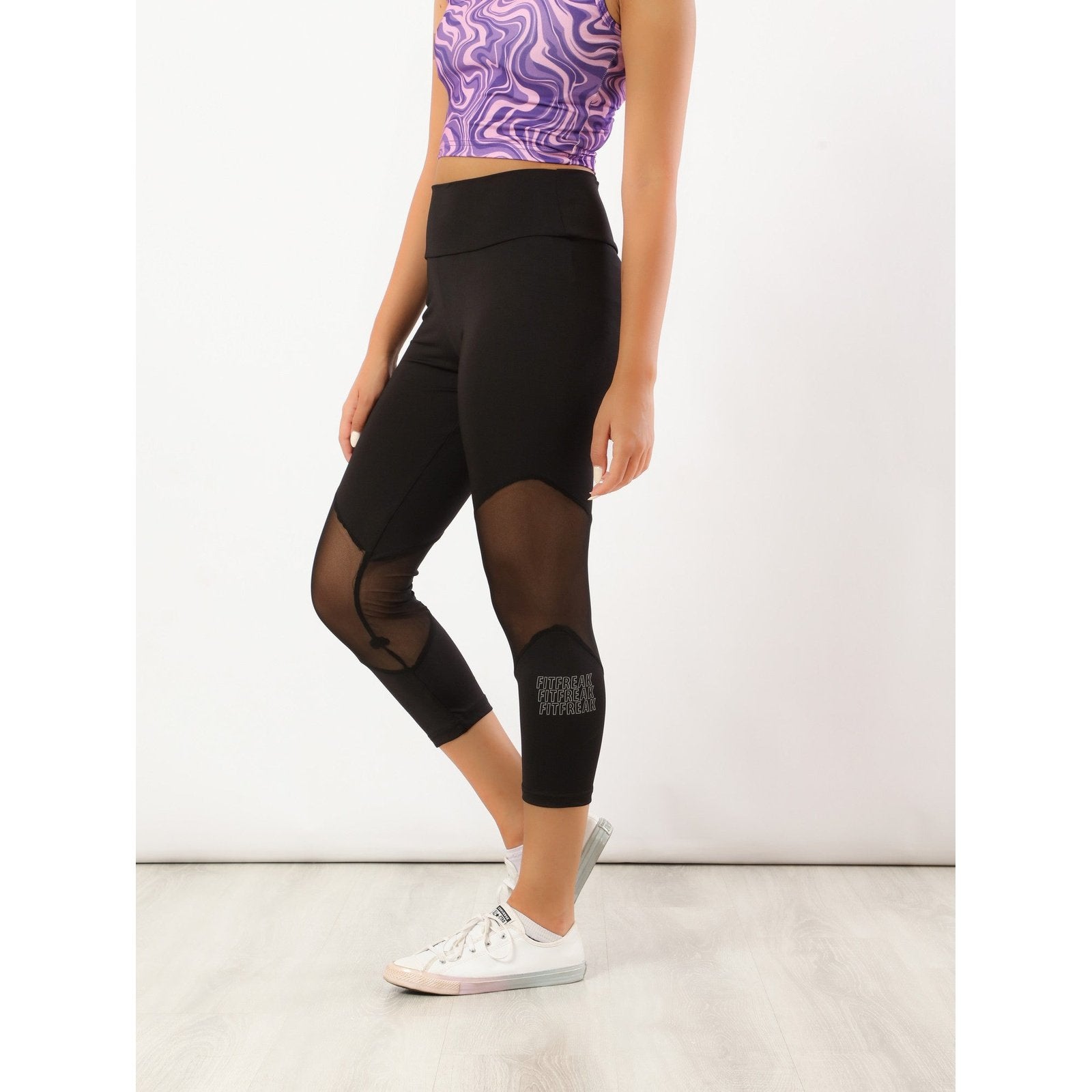 Black High Waisted 3/4 Mesh Leggings - Sporty Pro