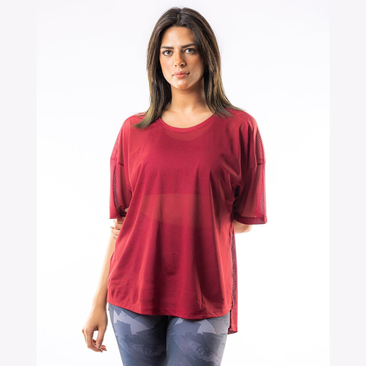 Breathable Mesh T-Shirt in Burgundy - Sporty Pro