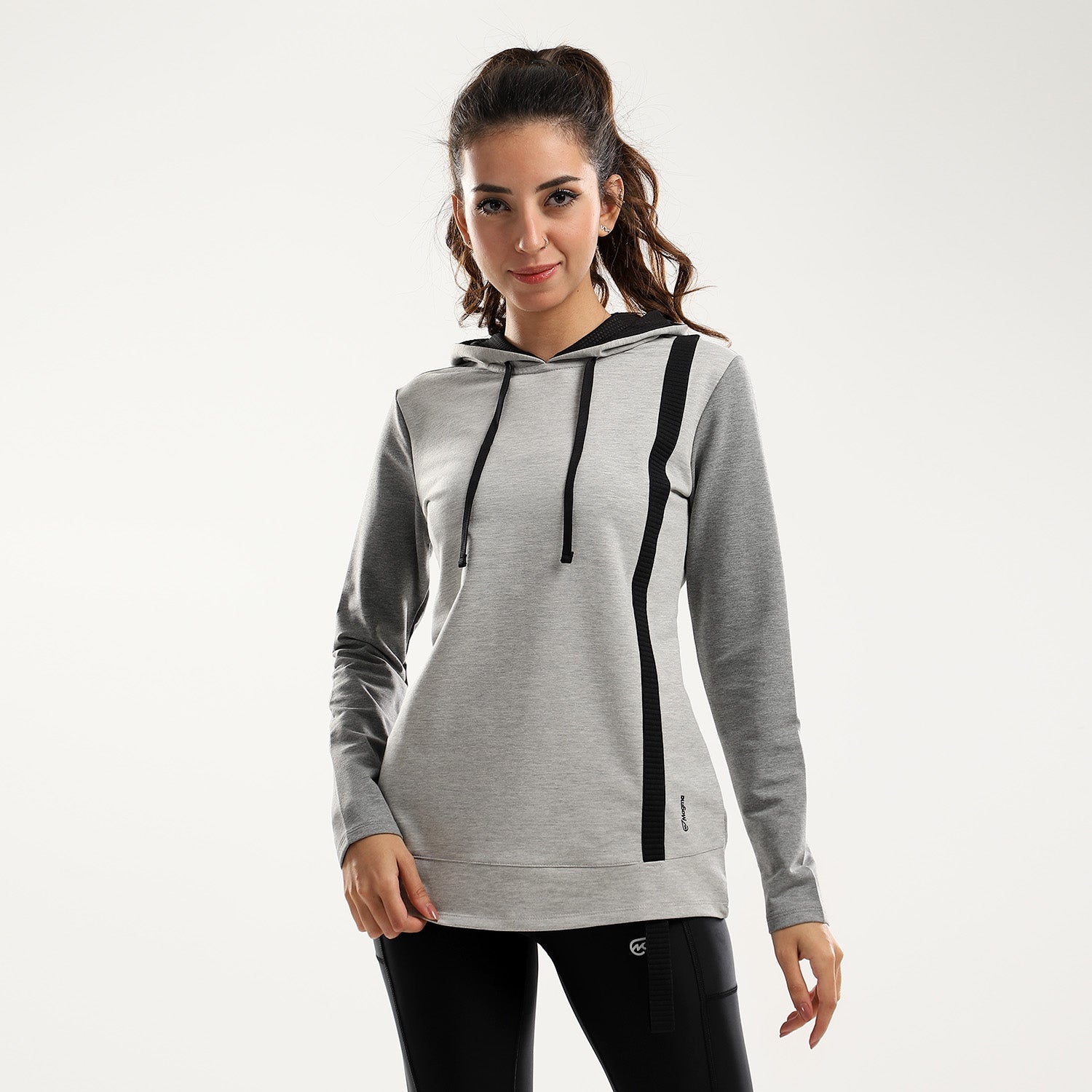 Front Patched Black Line Heather Grey Sportive Hoodie - Sporty Pro