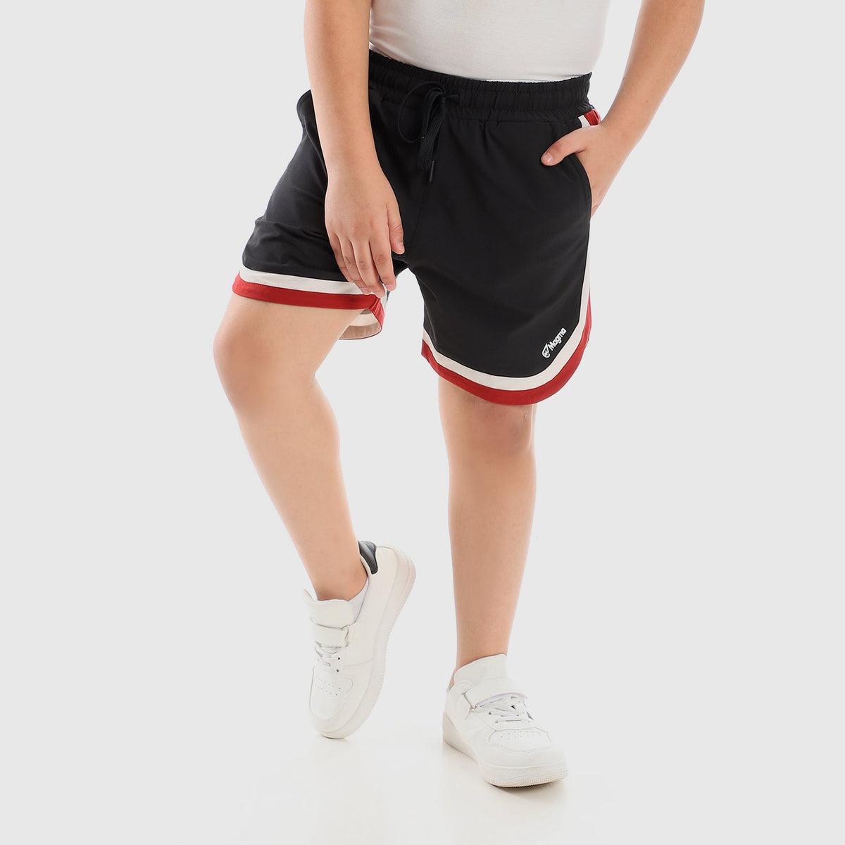 Boys Tri-Tone Comfy Slip On Sportive Shorts - Black, White & Red - Sporty Pro