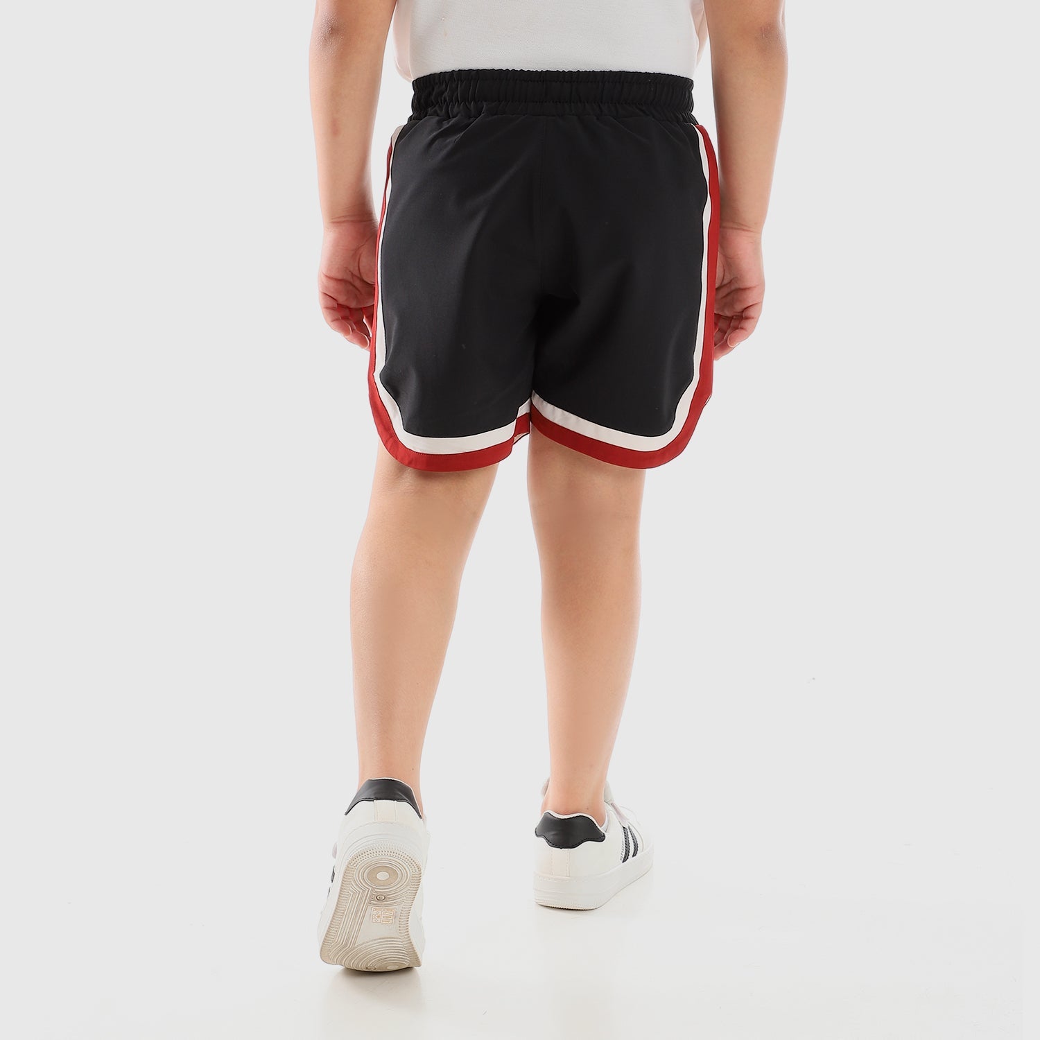 Boys Tri-Tone Comfy Slip On Sportive Shorts - Black, White & Red - Sporty Pro