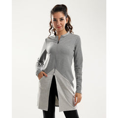 Black Sleeves Slip On Heather Grey Bi-Tone Long Sweatshirt - Sporty Pro